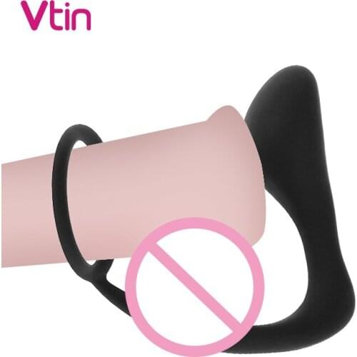 Penis Ring Prostate Massager Ass-Gasm Delayed Ejaculation Silicone Cock Ring Plug P-Spot Vibrator Anal Sex Toys for Man