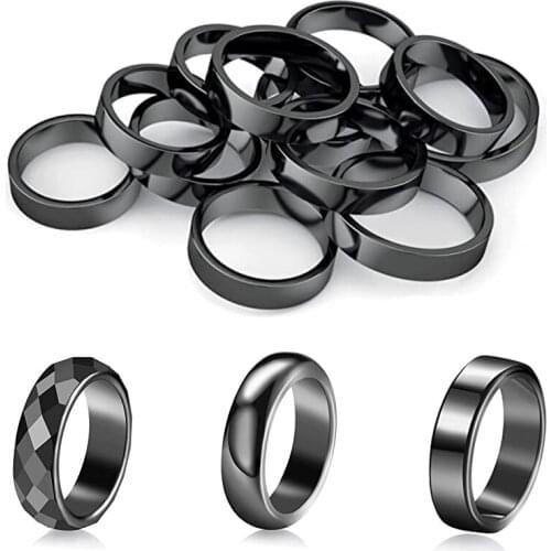 New Smooth Black Hematite Ring for Women Men Jewelry Couple Simple Gift Natural Stone Flat Non-magnetic Healing Finger Ring