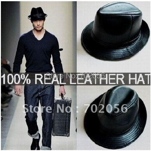 LEATHER BUCKET HAT Top Hats Fedoras TOP HAT GENTLEMAN HAT CAP 10pcs/lot#1961