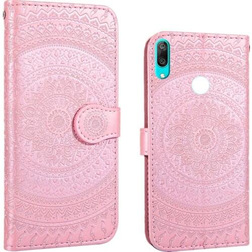 Datura Flower Leather Flip Wallet Phone Cases For Huawei Y7 / Y7 Pro 2019 / Y7 Prime 2019 Case Magnetic Frame Card Slot Cove