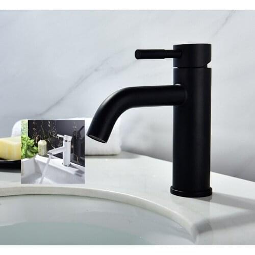 Matt Black Bathroom Basin Faucet Stainless Steel Sink Water Tap Hot And Cold Water Mixer Faucet Deck Mounted Single Handle Crane
