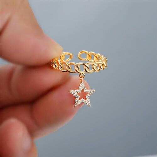 Cute Female White Crystal Adjustable Ring Charm Yellow Gold Color Wedding Rings For Women Promise Star Pendant Engagement Ring