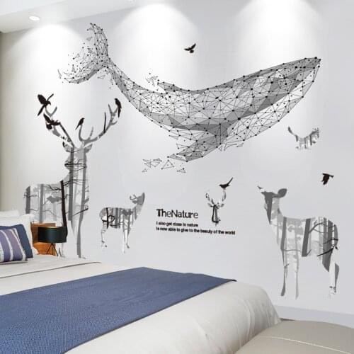 [SHIJUEHEZI] Whale Wall Stickers DIY Deer Animal Wall Decals for Kids Bedroom Living Room Children Nursery Home Decoration