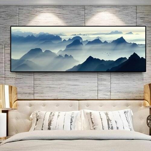 Modern New Chinese Wall Art Landscape Mountains Poster Picture Canvas Painting Wall Art for Living Room Home Decor (No Frame)