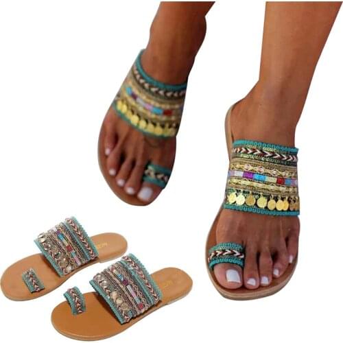 New Womens Sandals Flat Retro All-over-toe Ladies Sandals Open Toe Flat Sandals Antiskid Slippers