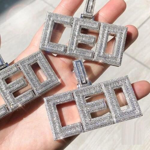 Wholesale NEW MEN BOY Hip hop Iced out initial letter CEO pendant necklace with 5mm cz Rope Tennis Chain choker necklace jewelry