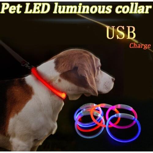 LED Luminous Dog Collar Pet USB Charging Shiny Puppy Collar Pet Glowing Night Adjustable Necklace Dog Supplies Reflective Stuff
