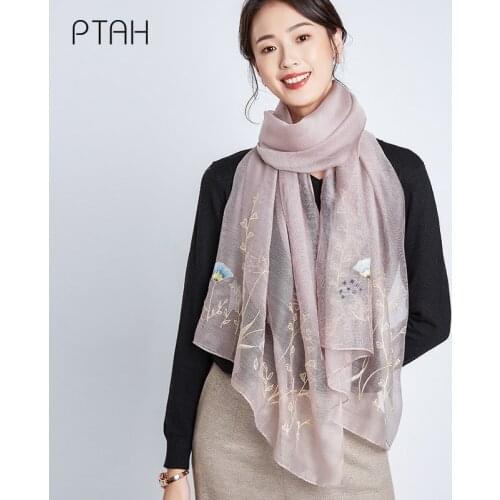[PTAH] Women Thick Softer Cashmere Wool Shawl Wrap Scarf Comfort Stole Autumn Winter Temperament Embroidery Wool Scarf 185*65cm