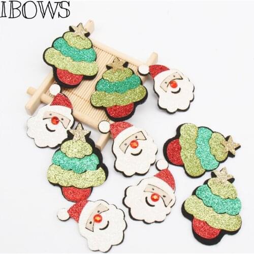 IBOWS 10Pcs Christmas Appliques Santa Claus Padded Glitter Patches For Kid DIY Girl Hair Clips Accessories Decoration Appliques