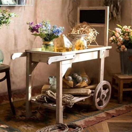Nordic American Rural Pastoral Retro Rustic Log Trolley Flower Stand Gardening Balcony Garden