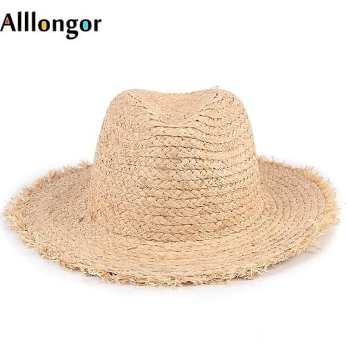 Raffia Straw Hat Summer Fashion 2021 Womens Sun Hats Ladies Beach Cap Protection Sun Visor Wide Brim Panama Floppy Sunhat