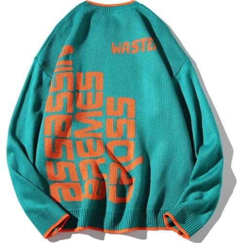 Japan Style Autumn Winter Fashion Letter Print Loose Casual Sweater Men Clothing Simple O-Neck Long Sleeve Pull Homme Streetwear