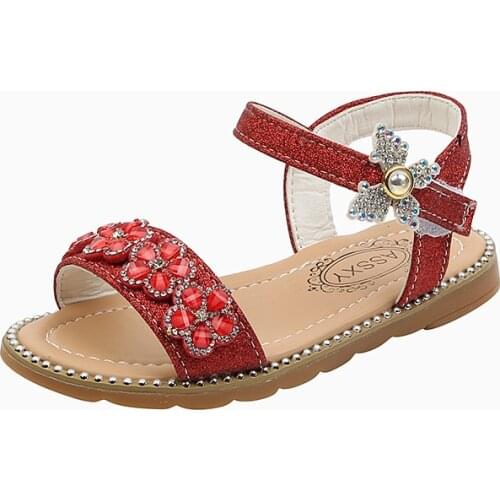 Girls Princess Shoes Spring and Autumn 2021 New Sweet Childrens Roman Sandals Little Girls Soft Bottom Flowers Flat Sandals