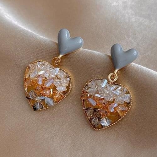 XIYANIKE Champagne Gold Double Heart Earrings Rhinestone Bling Stud Earrings Trendy Women 2020 Party Wedding Jewelry Lady Gift