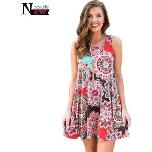 Women Dress 2019 New Floral Print Sleeveless Summer Dress Women O Neck Casual Loose Mini Chiffon Dresses Vestido Plus Size S-2XL