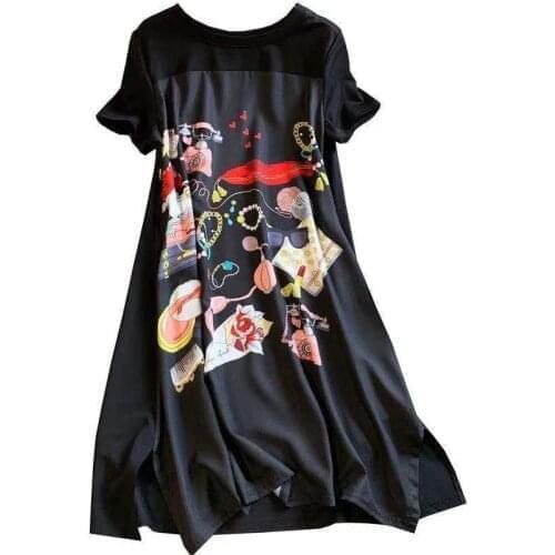 Large Big Plus Size Loose Summer Casual Chiffon Women Dresses Long Top Shirt For Ladies Slim Short Sleeve Female Dress Clothing