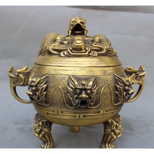 Zmrui wholesale factory 9" Folk Tibet Bronze FengShui Dragon Head Statue Buddhist Incense Burner Censer 25% off