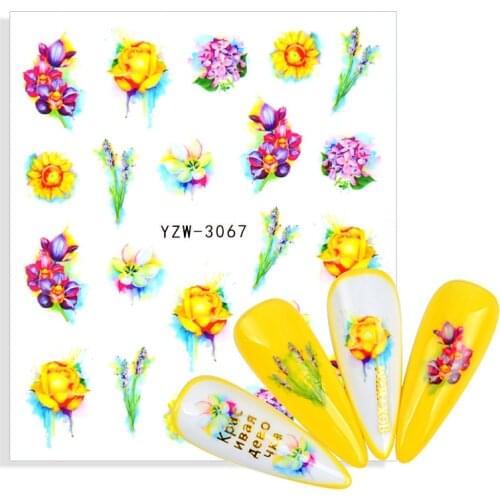 1 Sheet Flower Leaf Vine Stickers For Nails Fashion Purple Flowers Pink Rose Water Transfer Slider Geometry Leaf Nail Art Decals