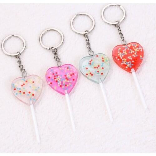 1PC cute heart lollipop keychain flatback resin pendant charms resin dessert keyring for woman