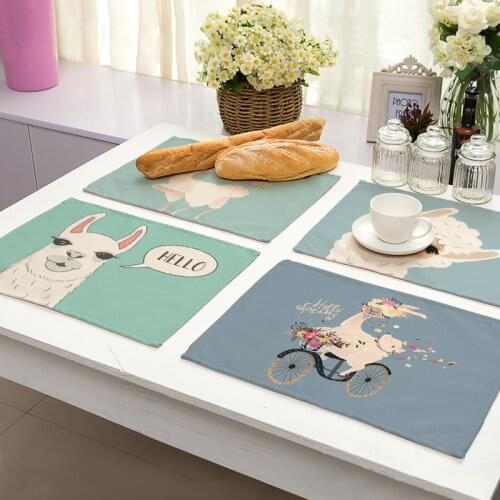 1Pcs Alpaca Pattern Kitchen Placemat Cotton Linen Dining Table Mats Coaster Pad Bowl Cup Mat 42*32cm Home Decor ML0009