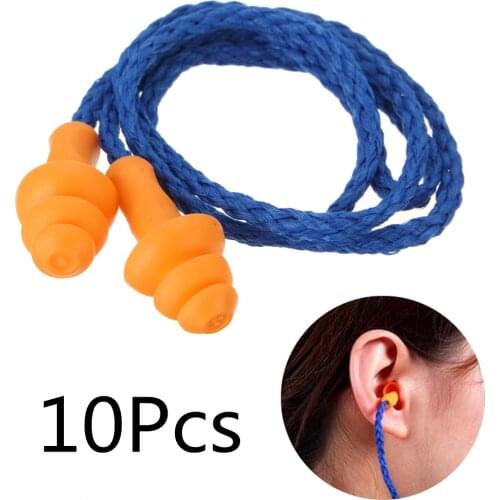 10 Pairs Soft Silicone Corded Ears Protector Ear Plugs Individually Wrapped Reusable Noise Hearing Protection Earplugs Earmuff