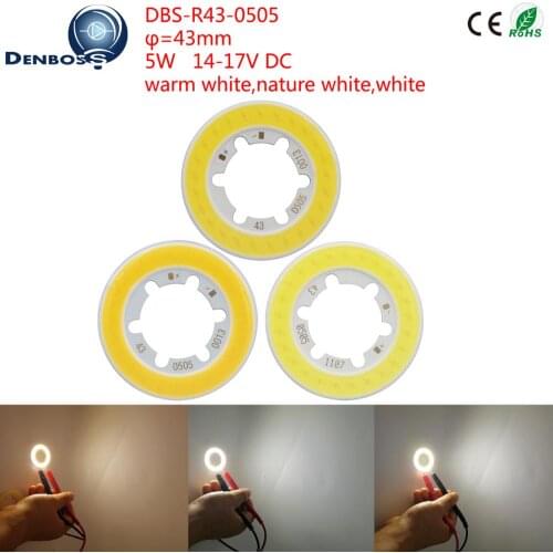 10PCS ALLCOB manufacturer 43mm annular 5W LED COB Light Source 100LM/W for bulb lamp genesis chips Warm White COB LED moudl