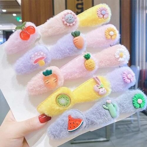 5/Pcs Autumn and Winter Children Cute Cartoon Flower Fruit Animal Hair Clips Girls Sweet Nylon Knitting Hairpins Kids Hair Acces