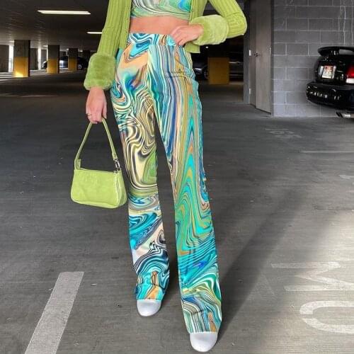 Vintage harajuku aesthetic ripple print cargo pants high waist Tie dye cyber y2k pants casual horn trouser suits Womens pants