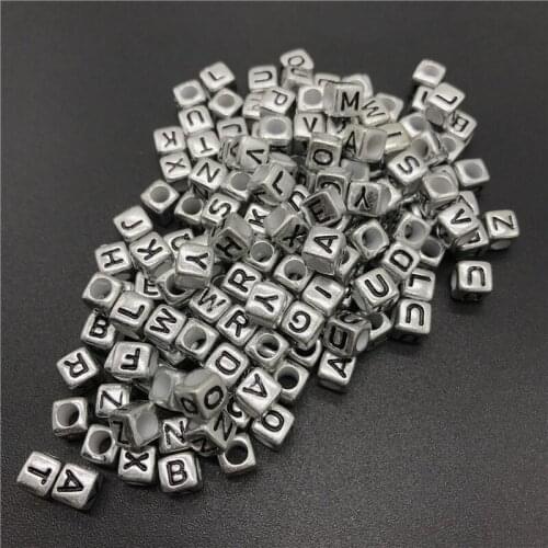100pcs 6mm Silver-Color Mix Letter Beads Square Alphabet Beads DIY Jewelry Making For Bracelet Necklace Accessories