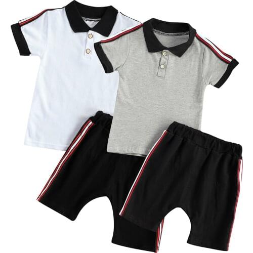 Baby Short-sleeved Shirt + Shorts, Vertical Stripes Color Block Casual Style Summer Clothing 6M-5T