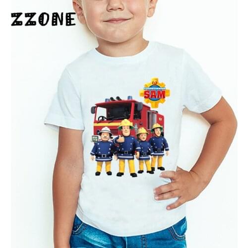Children Cartoon Fireman Sam Printed Funny T shirt Kids Summer Tops Baby Girls Boys Great Casual T-shirt