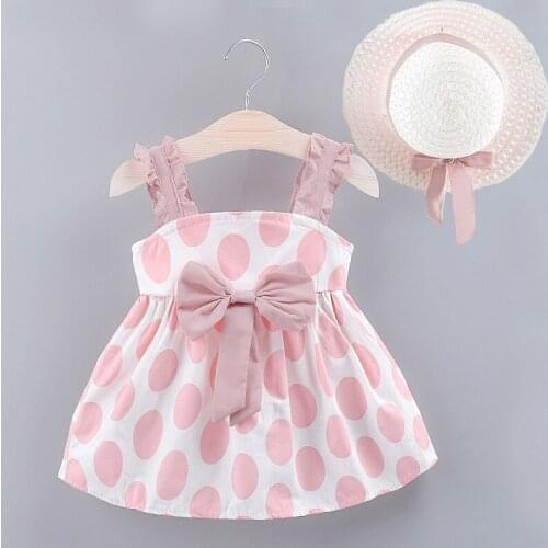 Baby / Toddler Bowknot Decor Dotted Dresses with Hat