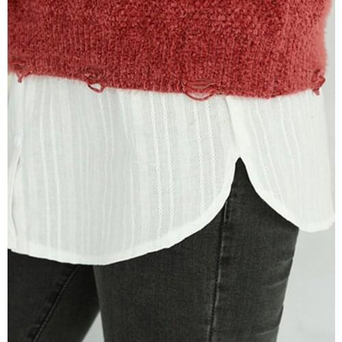 Women White Striped Half False Hem Layering Fake Top Lower Sweep Skirt Extender Q1QA