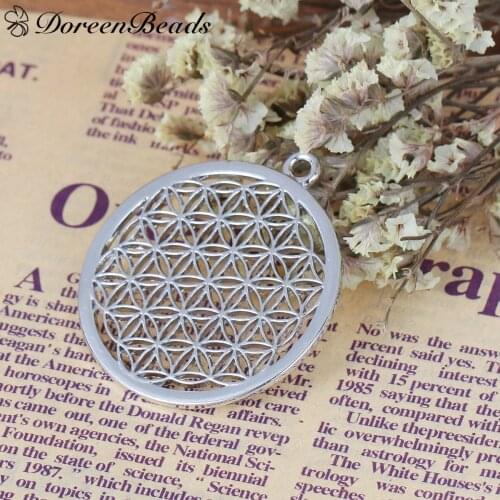 DoreenBeads Alloy Flower Of Life Pendants Round dull silver color Hollow Carved 44mm(1 6/8") x 40mm(1 5/8"), 3 PCs