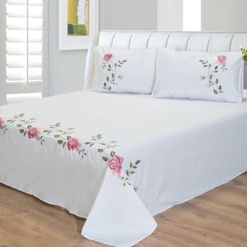 3pcs Cotton twill Embroidered Bed Sheets Set LUXURY Bedding Set Wrinkle & Fade Resistant Hypoallergenic Sheet & Pillow Case Set