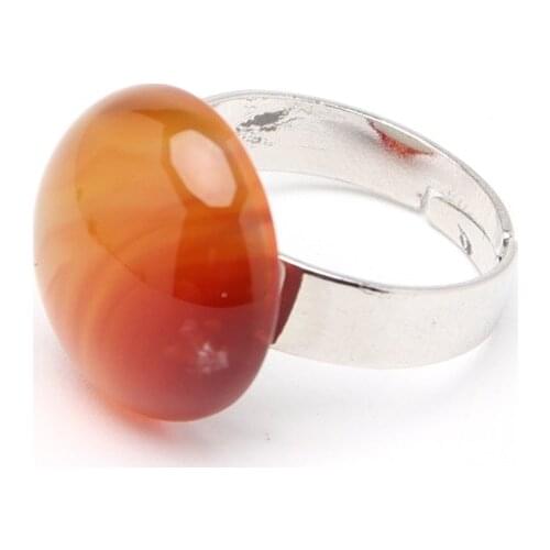 Round Reiki Natural Stone Finger Ring for Men Women Pink Quartz Tiger Eye Lapis Lazuli Adjustable Ring Jewelry Gifts