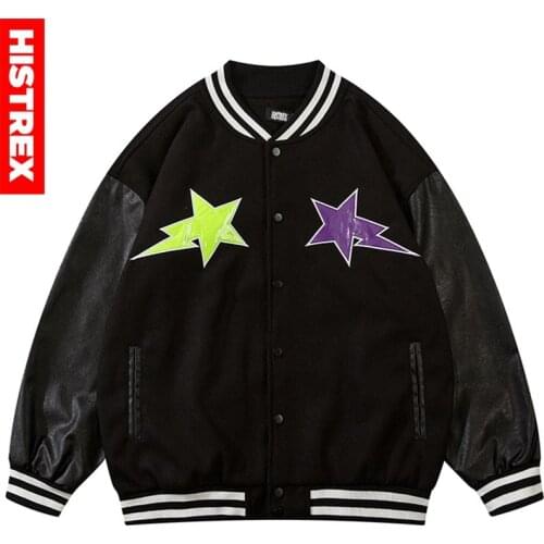 HISTREX Oversize Laser Star Mens Jackets Harajuku 2021 Hip Hop Mens Casual 2021 Fashion Varsity Coat Brand Win Jacket Men CQ484