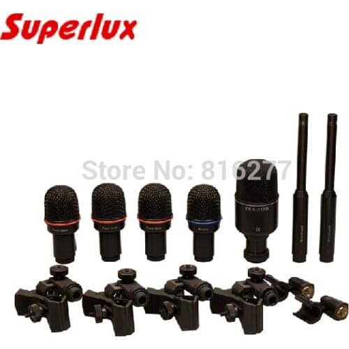 Superlux DRKK5C2 Drum microphone Set Instrument Microphone 7 pieces with clips package with aluminum case