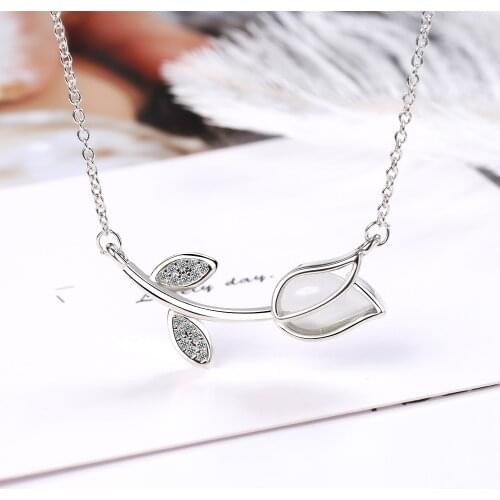 925 Sterling Silver Crystal Flower Charm Necklace for Women Pendant Elegant Wedding Jewelry Choker Collar dz170