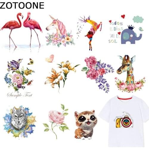 ZOTOONE Animal Flamingo Patches Flower Iron on Transfers for Clothes T-shirt Heat Transfer Sticker DIY Accessory Appliques F1