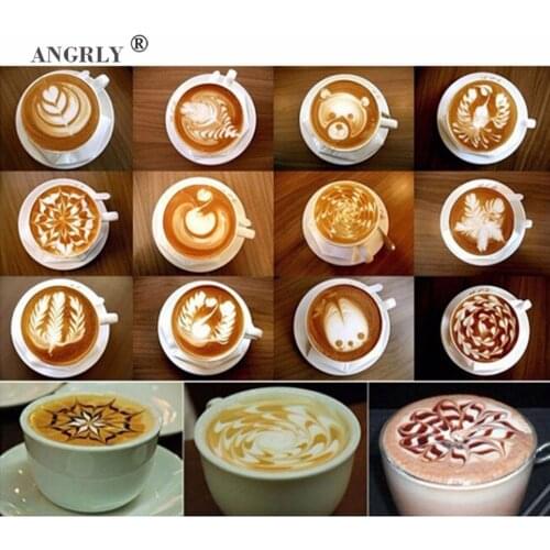 16pcs new Plastic Garland Mold Fancy Coffee Printing Model mould Thick Cafe Foam Spray Template Barista Stencils decoration tool