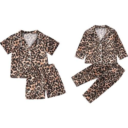 2020 New 1-6Years Fashion Toddler Baby Boy Girl Leopard Pajamas long / short sleeve Top Pants Button-Down Sleepwear Nightgown