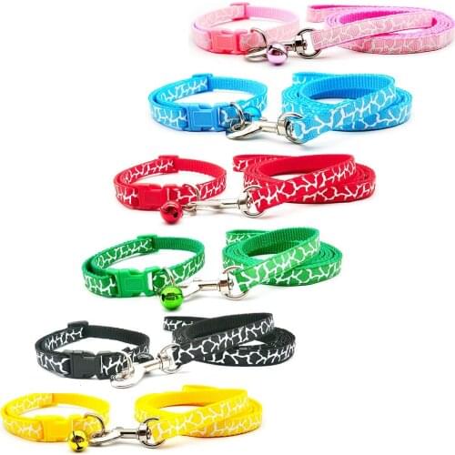 24 Sets Cat Dog Collar Harness Traction Adjustable Pet Traction Cat Crack Print Collar Cats Products Pet Harness Belt for Puppy