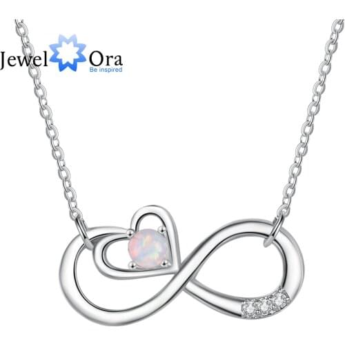 JewelOra Infinity Heart Pendant Necklace with Cubic Zirconia Simulated White Opal Necklaces for Women Fashion Accessories