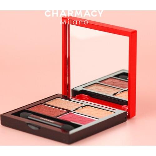 CHARMACY 4 Colors Glitter Eyeshadow Palette Shimmer Eyeshadow Metallic Pigment Red Eyeshadow Makeup Palette Beauty Cosmetics