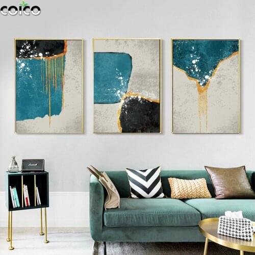 Abstract Blue Black Gold Foil Lines Canvas Posters Geometric Marble Texture Wall Art Picture Nordic Modern Home Decor Prints