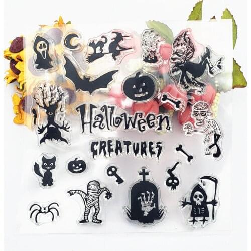 Halloween Creatures Clear Stamps for Scrapbooking Transparent Rubber Stamp for Card Making DIY Hand Account Scrapbook