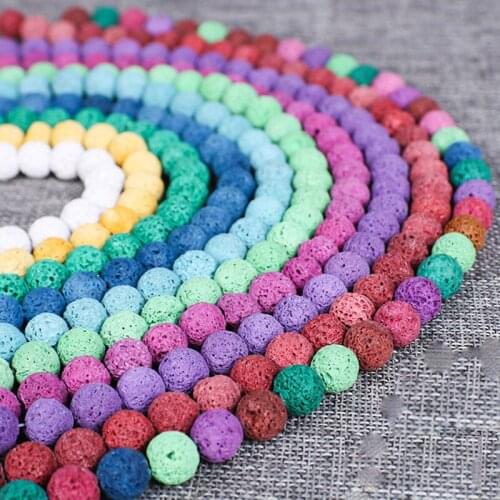 Colorful Volcanic Lava Round Loose Spacer Beads For Jewelry Making Strand 15" DIY Accessorries Red Pink Yellow Blue Green Stones