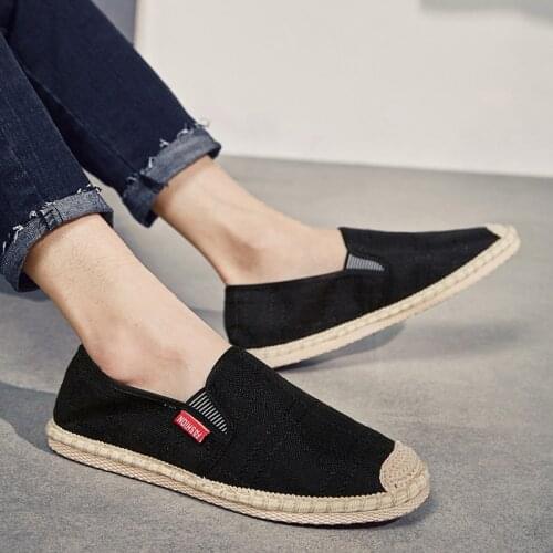 Summer Breathable Footwear Mens Flat Canvas Shoes Hemp Lazy Flats For Men Cheap Moccasins Male Loafers Driving Shoes