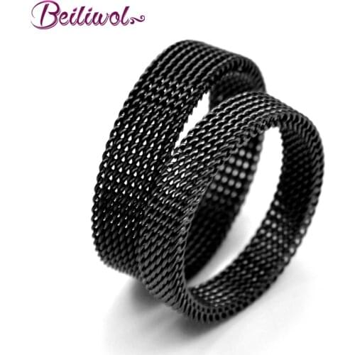Wedding Rings for Women & Men Fashion Black 316L Stainless Steel Simple Style Mesh Design Couple Jewelry Female Gift